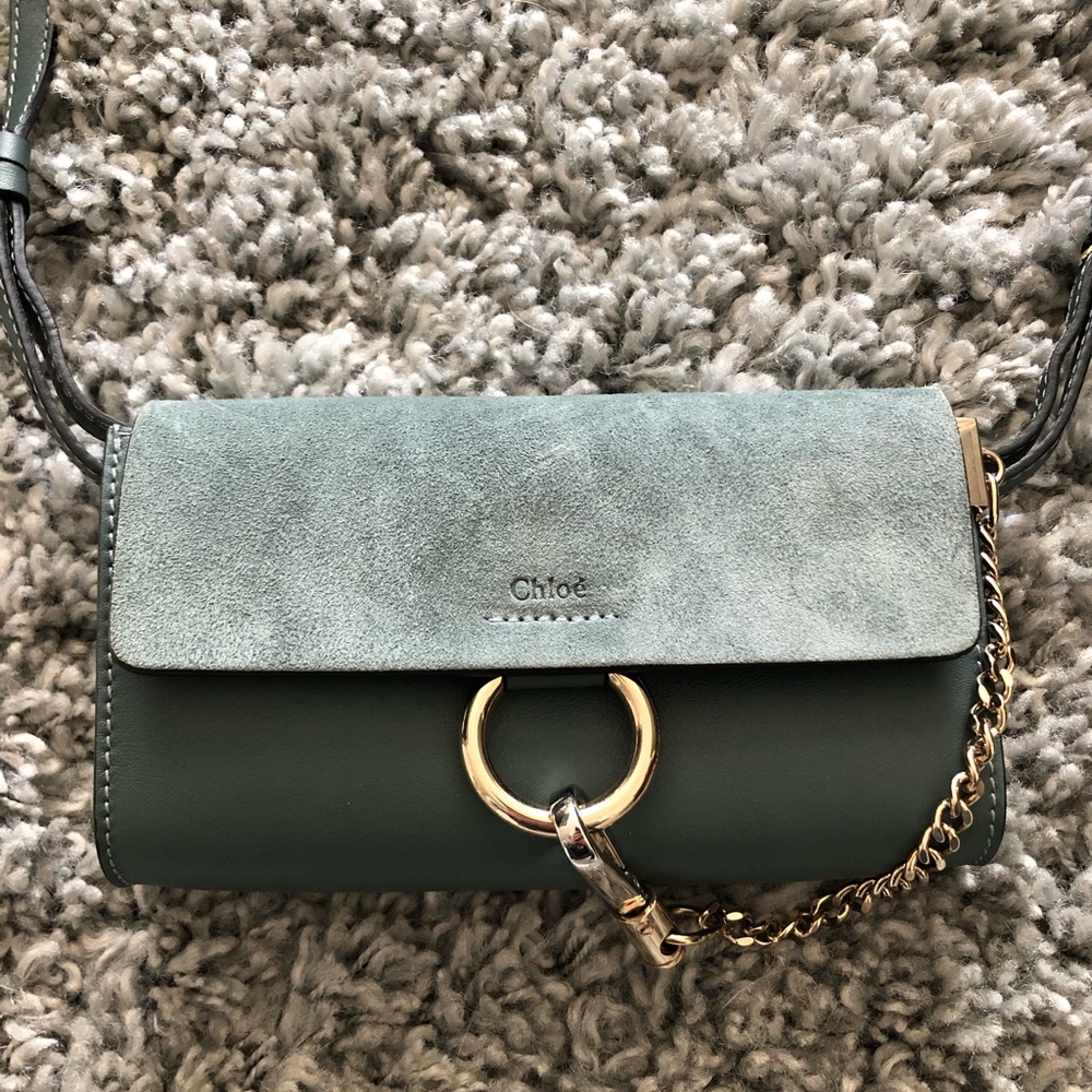 Chloe Blue Faye Wallet on Strap with Chain